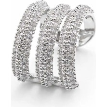 Efeaks Gümüş Renk Çoklu Sıra Taşlı Ear Cuff Deliksiz Kıkırdak Küpe 1 Adet