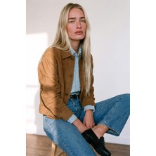Sue Store Camel Gömlek Yaka Düğmeli Astarlı Süet Ceket