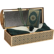 Efeaks 37X15X16 cm Hediyelik Seccade Kuran-I Kerim Tesbih Sandık Set Yeşil