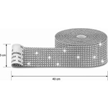 Efeaks Kristal Gümüş Taşlı Kendinden Yapışkanlı Şerit 40X3 cm Telefon, Bardak, Çerçeve, Ev ve Hobi Dekoru