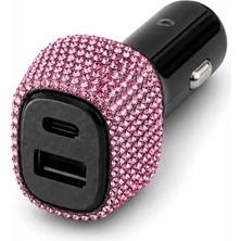 Efeaks Premium Kristal Taşlı 40W Hızlı Araç Şarj Cihazı | Usb-C & USB | Iphone, Samsung Uyumlu