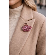 Efeaks Lüks Pembe Kristal Taşlı Kuğu Broş