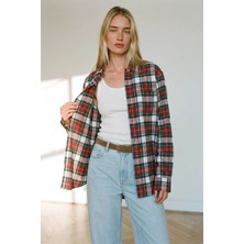 Sue Store Kırmızı Yeşil Ekoseli Oversize Oduncu Gömleği