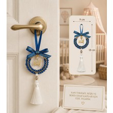 Efeaks Allah Yazılı Mavi Taşlı Bebek Kapı Süsü – Erkek Bebek Hastane Kapısı, Beşik ve Kapı Tokmağı Süsü – 9X18 cm Dekoratif Hediyelik