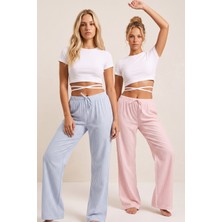 Siyah İnci 2'li Fiyonk Desenli Yumuşak Tuşe Kışlık Örme Tek Alt Pijama Altı 8074
