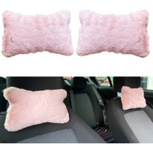 Oto Aksesuarcım Yumuşak Peluşlu Ortopedik Araba Seyahat Boyun Yastığı 2\'li Pudra Pembe