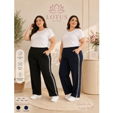 Lotus Butik Esnek Yumuşak Pamuklu Modal Kumaş Sim Şeritli Büyük Beden Eşofman Altı