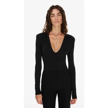 Derin V Yaka Vatkalı Bodysuit