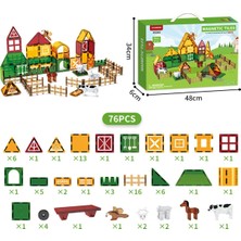 PopŞeker 76 Parça Manyetik Çiftlik Blok Seti - 7.5 cm Renkli Magnet Mıknatıslı Yapı Blokları, 3+ Yaş Eğitici Zeka Oyuncak Seti