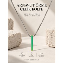 Vexa Aksesuar Arnavut Örme Zincir Çelik Kolye Renk Değiştiren Minimal Çubuk Uçlu Kutulu Kolye