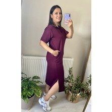 Lotus Butik Kısa Kollu Polo Yaka Pamuklu Yumuşak Esnek Yırtmaç Detay Uzun Elbise