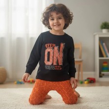 Bonbon Erkek Çocuk Keep On Baskılı Uzun Kollu Siyah Renk 2'li Takım CB1068