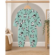 Bebek Star Panda Desenli Petrol Yeşili Bebek Tulumu %100 Cotton