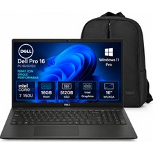 Dell Pro 16 PC16250150 Core 7 150U 16 GB Ram 512 GB SSD Intel Graphics 16" Windows 11 Pro PC16250150  Wuxga Notebook + Snertech Çanta
