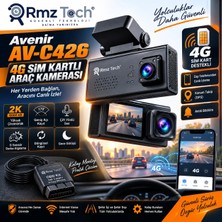 RMZTECH Avenir AV-C426 6mp 4g Sım Kartlı Araç Kamerası Çift Kamera Gps Konum Takip Canlı Izleme G-Sensör Obd