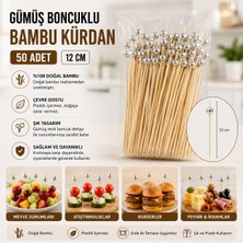Antpap Ambalaj Silver Boncuklu Bambu Kürdan 12 cm – 50 Adet
