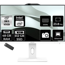 MSI Msı Pro AP242P Intel Core I5 14400 48GB Ram 512GB SSD UHD Graphics 23.8" Full Hd (1920X1080) Freedos 14M-1201EUP332 Beyaz All In One Bilgisayar + Per4 USB Bellek