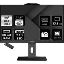 MSI Msı Pro AP242P Intel Core I5 14400 80GB Ram 2tb SSD UHD Graphics 23.8" Full Hd (1920X1080) Freedos 14M-649XEUP346 Siyah All In One Bilgisayar + Per4 USB Bellek