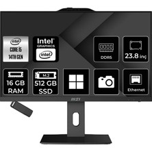 MSI Msı Pro AP242P Intel Core I5 14400 16GB Ram 512GB SSD UHD Graphics 23.8" Full Hd (1920X1080) WIN11 Home 14M-649XEUP408 Siyah All In One Bilgisayar + Per4 USB Bellek