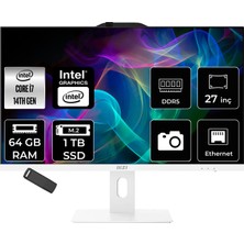 MSI Msı Pro AP272P Intel Core I7 14700 64GB Ram 1tb SSD UHD Graphics 27" Full Hd (1920X1080) Freedos 14M-866XEUP339 Beyaz All In One Bilgisayar + Per4 USB Bellek