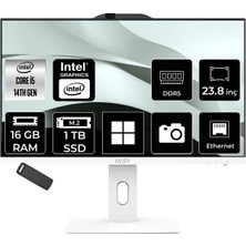 MSI Msı Pro AP242P Intel Core I5 14400 16GB Ram 1tb SSD UHD Graphics 23.8" Full Hd (1920X1080) WIN11 Home 14M-1201EUP409 Beyaz All In One Bilgisayar + Per4 USB Bellek