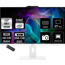 MSI Msı Pro AP272P Intel Core I7 14700 48GB Ram 256GB SSD UHD Graphics 27" Full Hd (1920X1080) Freedos 14M-866XEUP331 Beyaz All In One Bilgisayar + Per4 USB Bellek