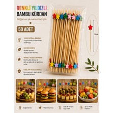 Antpap Ambalaj Renkli Yıldızlı Bambu Kürdan 12 cm – 50 Adet