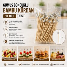 Antpap Ambalaj Silver Boncuklu Bambu Kürdan 9 cm – 50 Adet