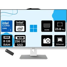 MSI Msı Modern AM242P Intel Core 7 150U 8gb Ram 256GB SSD Intel Graphics 23.8" Full Hd (1920X1080) Freedos 1M-2288NEUP301 Beyaz All In One Bilgisayar + Per4 USB Bellek