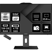 MSI Msı Pro AP242P Intel Core I5 14400 128GB Ram 4tb SSD UHD Graphics 23.8" Full Hd (1920X1080) Freedos 14M-649XEUP359 Siyah All In One Bilgisayar + Per4 USB Bellek
