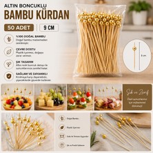 Antpap Ambalaj Gold Boncuklu Bambu Kürdan 9 cm – 50 Adet