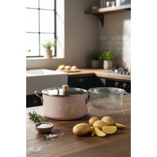 Akayev Emaye 23 cm Pro Kızartma ve Yoğurt Tenceresi Pembe