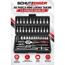 SCHUTZENGER 46 Parça 1/4 Mini Lokma Takımı – Otomatik Cırcırlı, Bit Uçlu ve Uzatma Aparatlı Çantalı Set