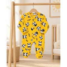 Bebek Star Panda Desenli Patikli Hardal Bebek Tulumu %100 Cotton