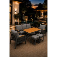 Asaella Mobilya Garden Serisi Balkon Takımı, 3-1-1 Antrasit Bahçe Takımı, (3'lü Koltuk 70X180, 2 Tekli Koltuk 70X70, Masa 70X110, 2 Puf)
