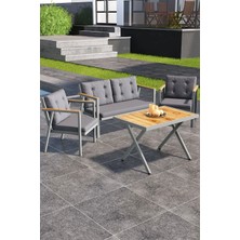 Asaella Mobilya Sierra Serisi Balkon Takımı, 2-1-1 Gri Bahçe Takımı (2'li Koltuk 54X120, Tekli Koltuk 52X54, Masa 60X90)
