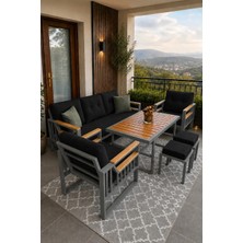 Asaella Mobilya Esinti Serisi Balkon Takımı, 3-1-1 Gri Bahçe Takımı, (3'lü Koltuk 70X180, 2 Tekli Koltuk 70X70, Masa 70X110, 2 Puf)