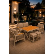 Asaella Mobilya Garden Serisi Balkon Takımı, 2-1-1 Cappuccino Bahçe Takımı, (2'li Koltuk 70X150, 2 Tekli Koltuk 70X70, Masa 70X110, 2 Puf)