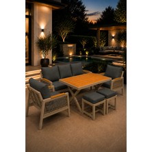 Asaella Mobilya Garden Serisi Balkon Takımı, 3-1-1 Cappuccino Bahçe Takımı, (3'lü Koltuk 70X180, 2 Tekli Koltuk 70X70, Masa 70X110, 2 Puf)