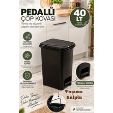 Porsima 0122-1 Slim Pedallı Çöp Kovası 40 Lt Siyah – Taşınabilir Taşıma Kulplu Büyük Boy Mutfak Çöp Kovası