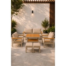 Asaella Mobilya Sole Serisi Balkon Takımı, 2-1-1 Cappuccino Bahçe Takımı, (2'li Koltuk 70X150, 2 Tekli Koltuk 70X70, Masa 70X110, 2 Puf)