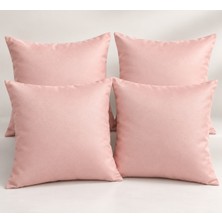 Dekoratif Kırlent Kılıfı Pudra Pembe Şık Düz Desen 4'lü Set