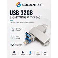 Golden Tech 3 In 1 Otg Flash Bellek USB Yüksek Hızlı (Type-C - Usb-C - Lightning) Iphone-Android-Pc Uyumlu