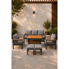 Asaella Mobilya Sole Serisi Balkon Takımı, 3-1-1 Antrasit Bahçe Takımı, (3'lü Koltuk 70X180, 2 Tekli Koltuk 70X70, Masa 70X110, 2 Puf)