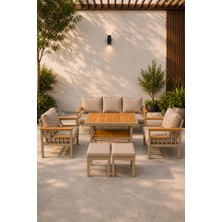 Asaella Mobilya Sole Serisi Balkon Takımı, 3-1-1 Cappuccino Bahçe Takımı, (3'lü Koltuk 70X180, 2 Tekli Koltuk 70X70, Masa 70X110, 2 Puf)
