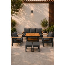 Asaella Mobilya Sole Serisi Balkon Takımı, 3-1-1 Gri Bahçe Takımı, (3'lü Koltuk 70X180, 2 Tekli Koltuk 70X70, Masa 70X110, 2 Puf)