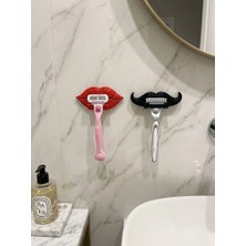 Looklyn 2'li Bıyık ve Dudak Tasarımlı Jilet Tutucu Seti - Banyo Tıraş Bıçağı Askısı (Erkek & Kadın Özel Tasarım)
