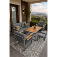 Asaella Mobilya Esinti Serisi Balkon Takımı, 2-1-1 Gri Bahçe Takımı, (2'li Koltuk 70X150, 2 Tekli Koltuk 70X70, Masa 70X110, 2 Puf)