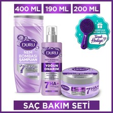 Duru Nem Bombası 7’li Hyaluronik Asit Yoğun Onarıcı Saç Bakım Seti (Şampuan,maske,sprey Krem)