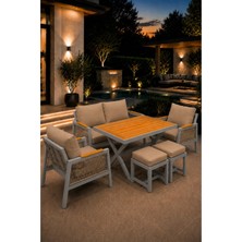Asaella Mobilya Garden Serisi Balkon Takımı, 2-1-1 Gri Bahçe Takımı, (2'li Koltuk 70X150, 2 Tekli Koltuk 70X70, Masa 70X110, 2 Puf)